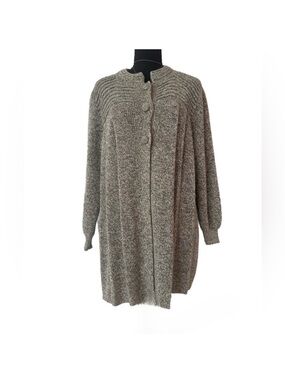 #34 PERUVIAN LINK ~ Cozy Brown Long Cardigan Sweater w/Pleated Details size OS